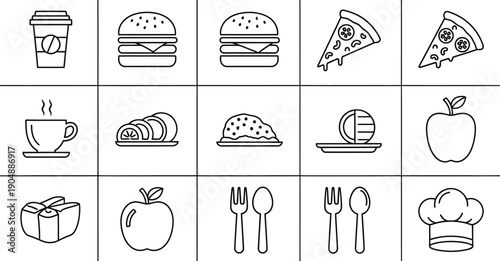 Food icons for menu design and culinary branding