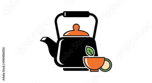 Black teapot and cup illustration