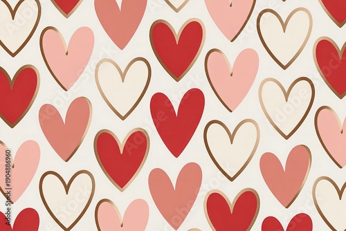 Luxurious Rose Gold Heart Seamless Pattern with Metallic Shine and Layered Romantic Hearts on Soft Pink Background – Ideal for Valentine, Wedding, Love & Anniversary Designs  
