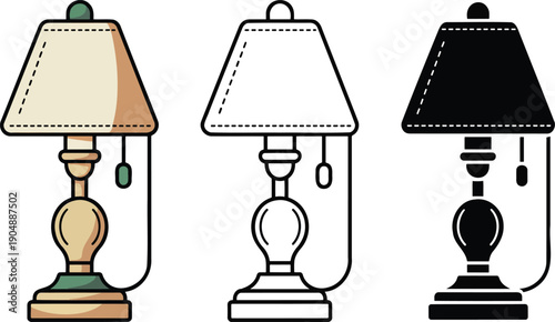 Table lamp silhouette & Outline and illustration set isolated on transparent background