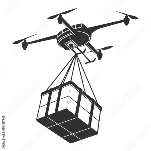Advanced drone technology lifting a large cargo box in mid-air