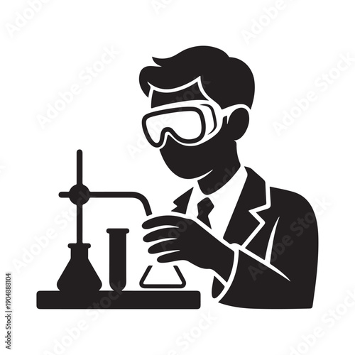 Scientist Conducting Chemical Experiment Silhouette