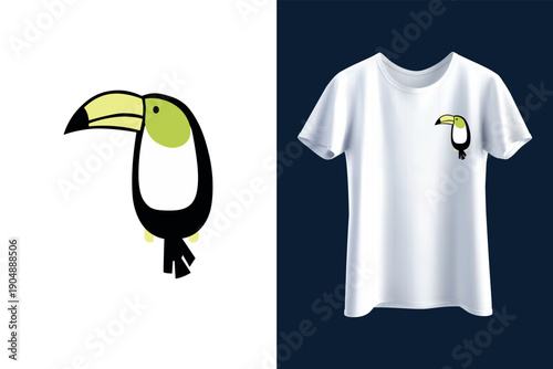 Toucan bird vector illustration, tropical exotic bird icon, minimalist jungle animal design, colorful toucan perched on branch, rainforest wildlife clipart