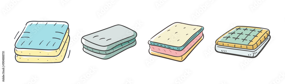 Obraz premium Collection of four hand-drawn mattresses in various styles and colors