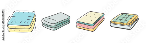 Collection of four hand-drawn mattresses in various styles and colors