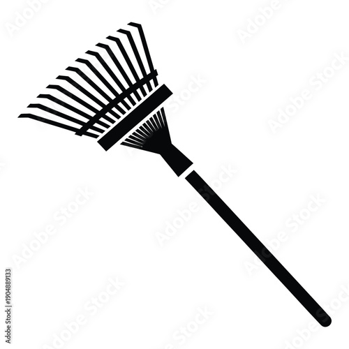 Black and white line of a garden rake with curved tines gardening tool line curved tines desi