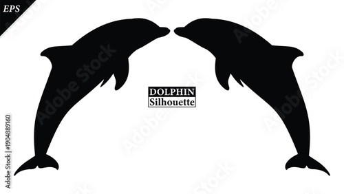 Dolphin Silhouette Vector art illustration Isolated on white background, showing a clean black outline that represents marine life, freedom, and ocean wildlife. Ideal for logos, icons, dolphin vector