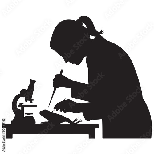 Scientist Silhouette Examining Specimen Under Microscope