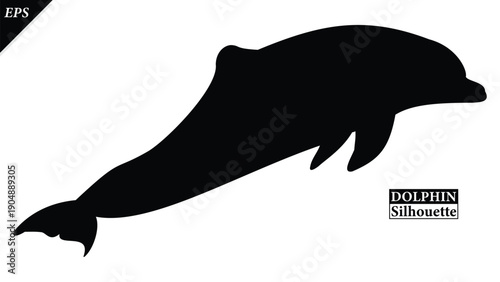 Dolphin Silhouette Vector art illustration Isolated on white background, showing a clean black outline that represents marine life, freedom, and ocean wildlife. Ideal for logos, icons, dolphin vector