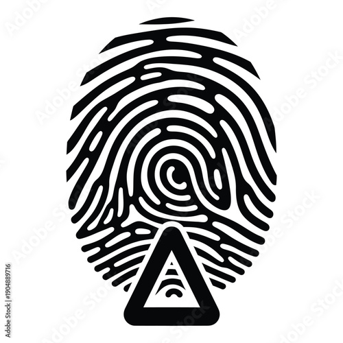 Black fingerprint with integrated triangular signal in monochrome style waves d