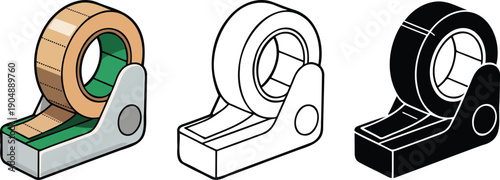 Tape dispenser silhouette & Outline and illustration set isolated on transparent background