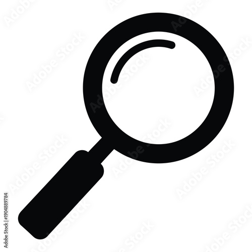 Black magnifying glass with simple minimalist symbol search investigation desig