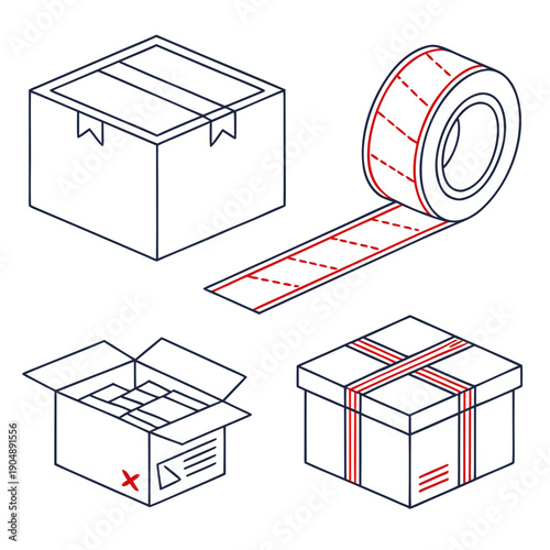 Packing tape and boxes ready for shipping and storage