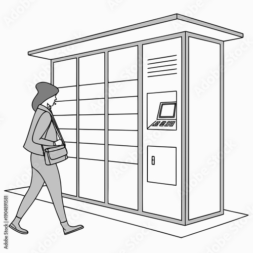 A person walking past a self-service parcel locker in a public area