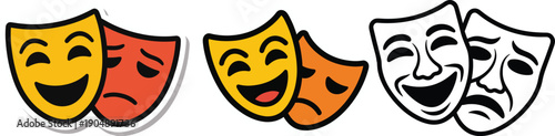 Set of theater comedy and tragedy masks sticker pack, arts symbol