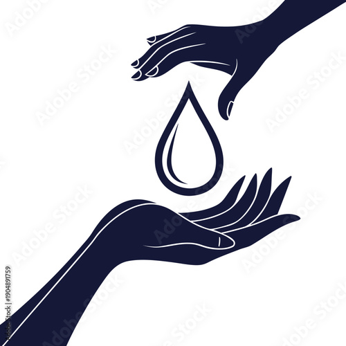 Two hands gently holding a single droplet of water symbolizing care and support