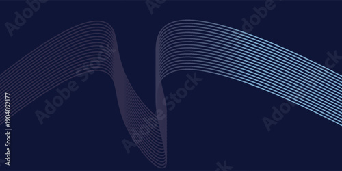Abstract Colorful Wavy Line Background with Gradient Flow on Dark Blue