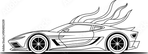 Fast sports car vector illustration with fire flames and aerodynamic racing design for automotive speed concept and car enthusiast apparel