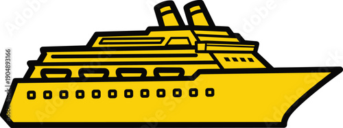 Yellow cruise ship with black outline and two smokestacks boat vessel