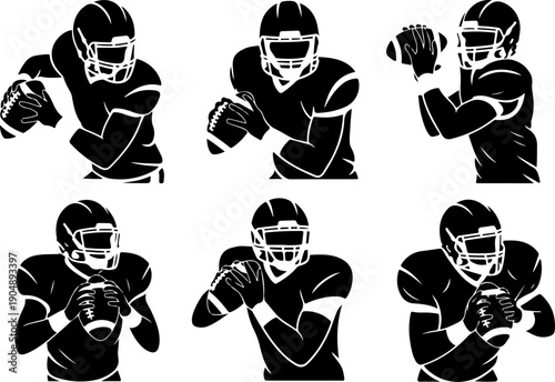 American Football Player Silhouette Vector Set