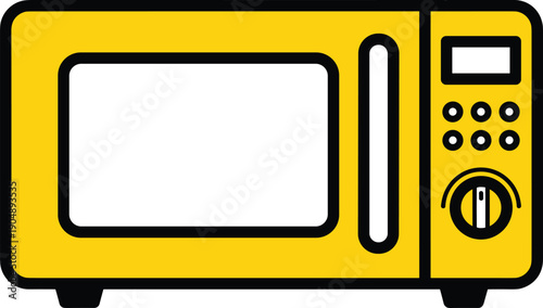Yellow microwave oven with black outline and white background kitchen appliance