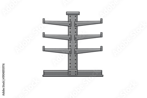 Cantilever rack system showing metal shelves, ideal for industrial storage and logistics with an isolated transparent background