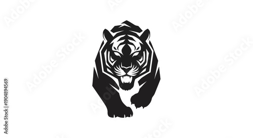 Konstfotografi Black tiger approaching on white background