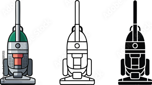 Vacuum cleaner silhouette & Outline and illustration set isolated on transparent background