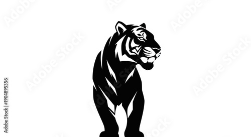 Black tiger silhouette on white background