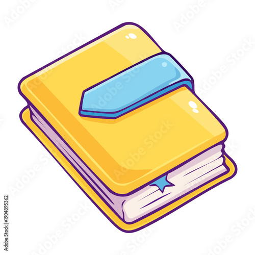 Yellow personal journal with a blue strap and bookmark for diary Graphic Asset