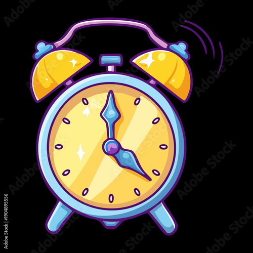 Vibrating yellow alarm clock on a dark background for urgent wake alert Graphic Asset