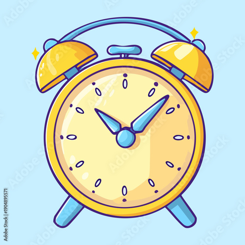Yellow table clock with blue bells and stars for morning wakeup reminder Graphic Asset