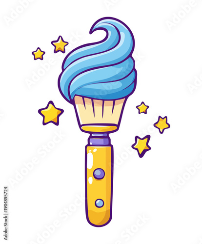 Magic yellow wand with blue sparkles and stars for fairy tale and fantasy Graphic Asset