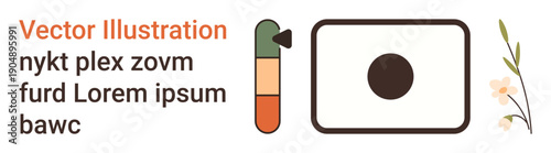 Graphic design, branding, education, presentation, digital media, content creation. Vertical chart, text camera lens symbol floral accents. Graphic design and branding concept