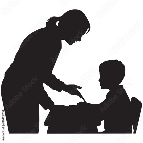 Silhouette of a woman teaching a child at a desk j4qovvk0rmsjih9zx1dcta
