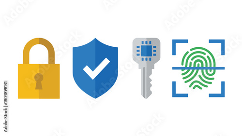 Cyber Security and Data Protection Icon Set, Internet Safety Lock Shield Key Fingerprint Collection