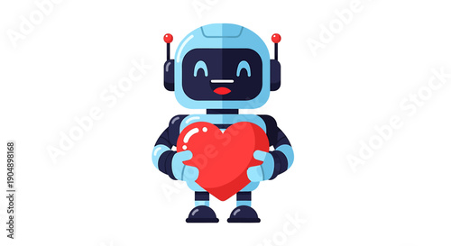 Cute robot character holding red heart shape favorite like icon vector