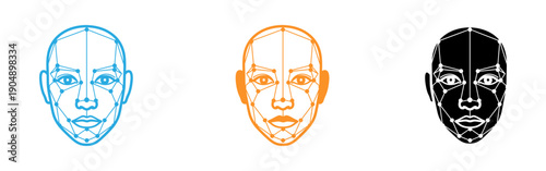 Facial recognition concept with three color variations