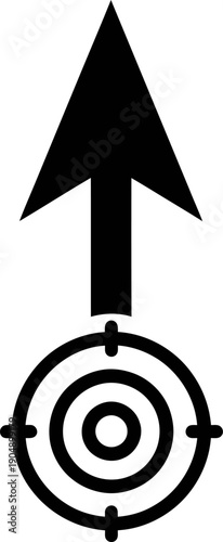 A black arrow pointing upwards through a target symbol on a white background