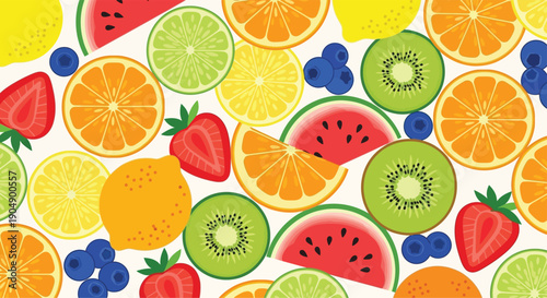 Vibrant assortment of colorful fruits in a playful and cheerful arrangement.