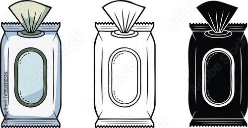 Wet wipes or tissue silhouette & Outline and illustration set isolated on transparent background