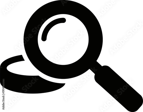 A black magnifying glass icon on a white background for search and investigation purposes
