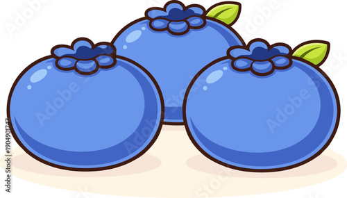 Cute flat blueberries cluster fruit vector illustration isolated on white background.