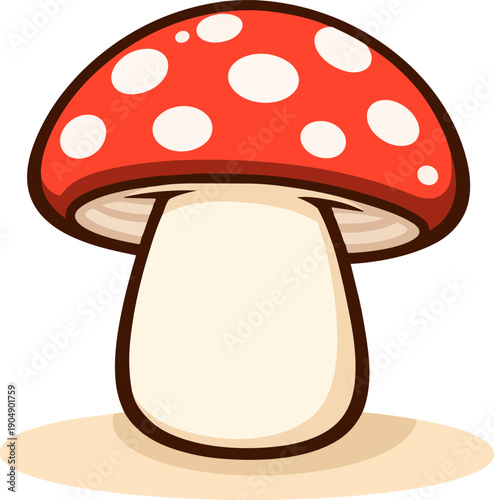 Cute flat red mushroom toadstool vector illustration isolated on white background.