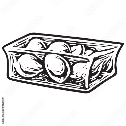 Vintage Egg Carton Engraving Retro Food Storage Illustration Classic Kitchen Packaging Line Art