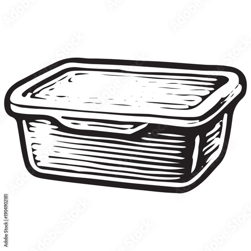 Vintage Food Storage Box Engraving Retro Freezer Container Kitchen Illustration Woodcut Line Art