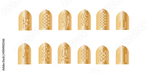 Islamic door and window shape. mosque gates and window frame. Traditional islamic arches boho minimalist design, arabic geometric frames with mosque dome silhouette. Set of Islamic border