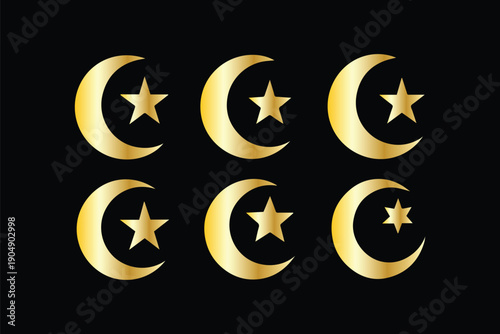 Moon star symbol islamic crescent design Vector