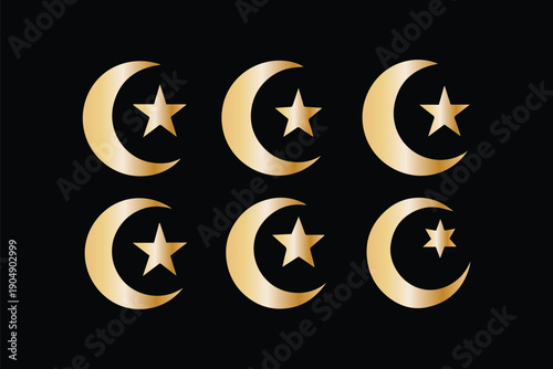 Moon star symbol islamic crescent design Vector