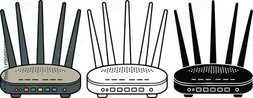 Wi-Fi router silhouette & Outline and illustration set isolated on transparent background
